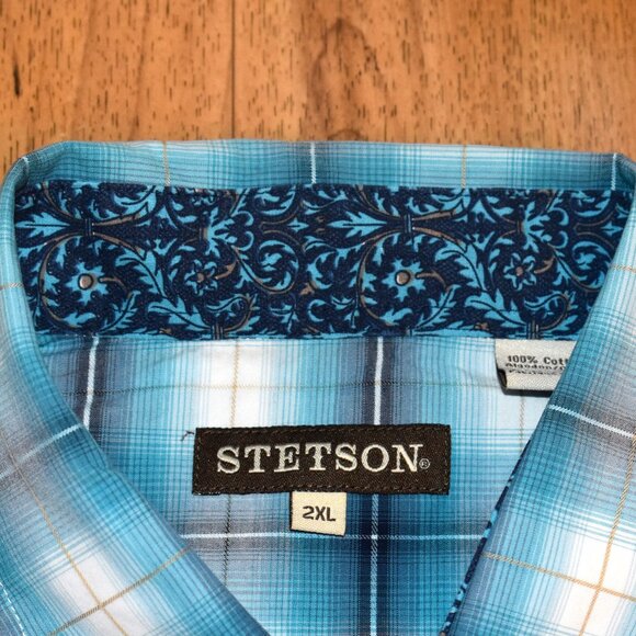 Stetson Blue Plaid Snap Front Long Sleeve Shirt Sz‎ 2XL - Picture 5 of 5